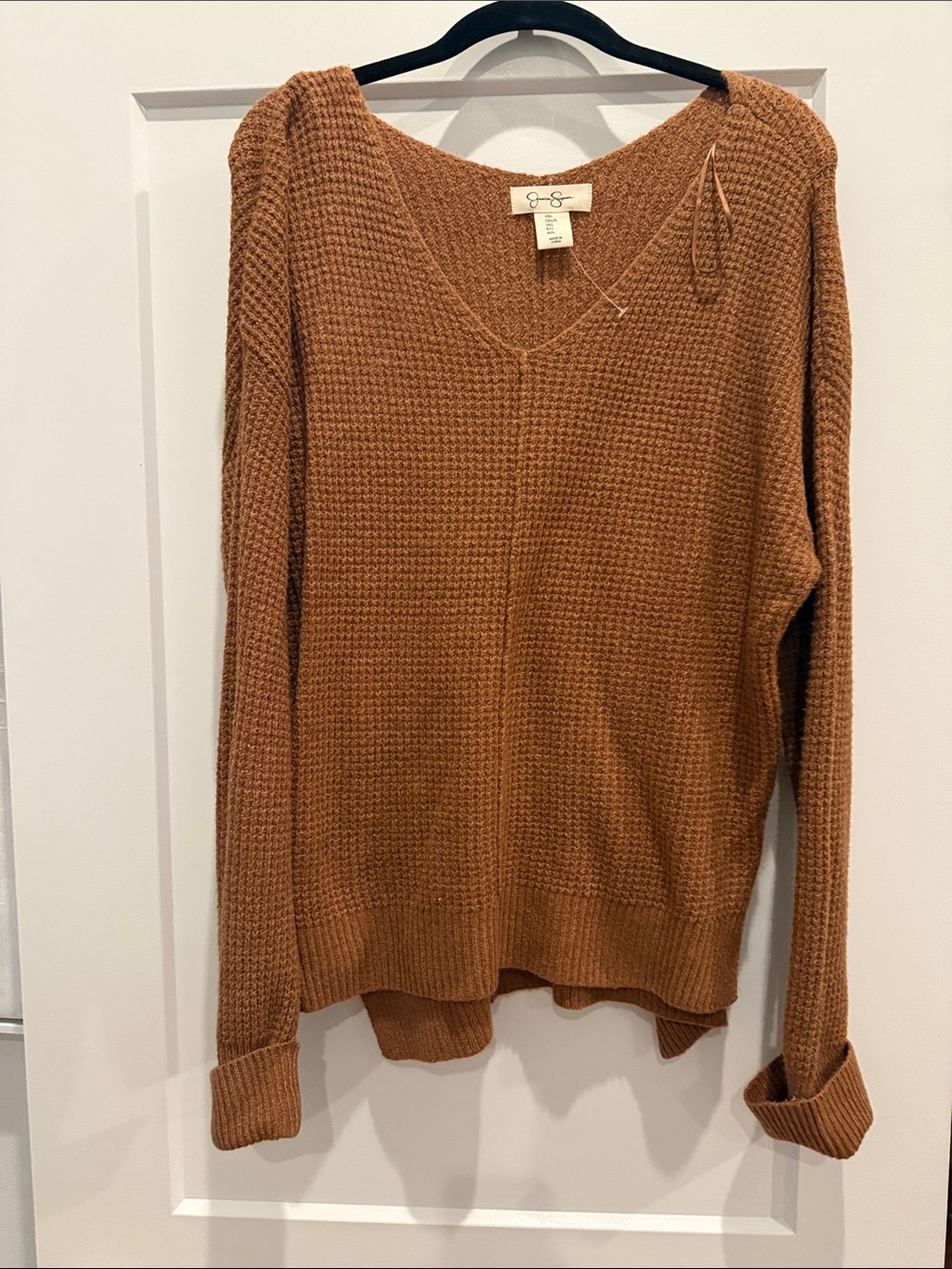 Jessica Simpson V-Neck Waffle Knit Sweater - Rust Brown